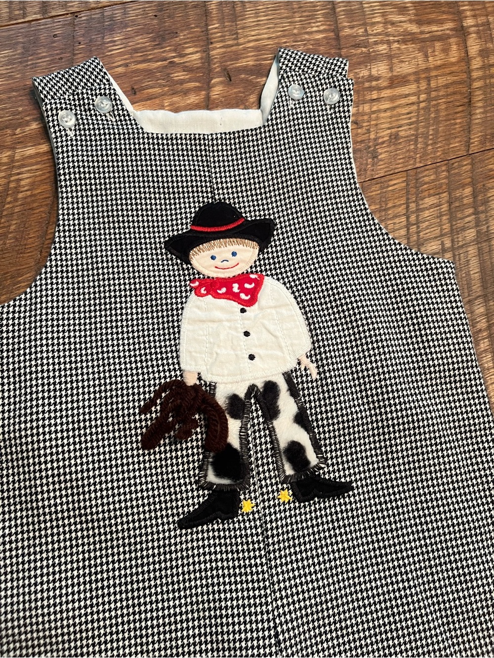 The Bailey Boys Houndstooth Overalls with Cowboy Applique - Picture 2 of 4